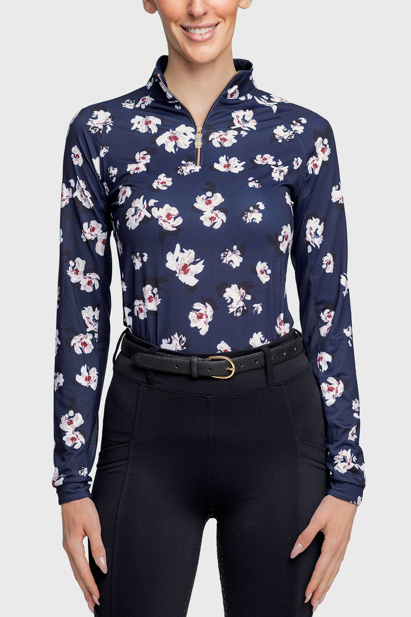 Long Sleeve Navy Floral With Gold 1/4 Zip