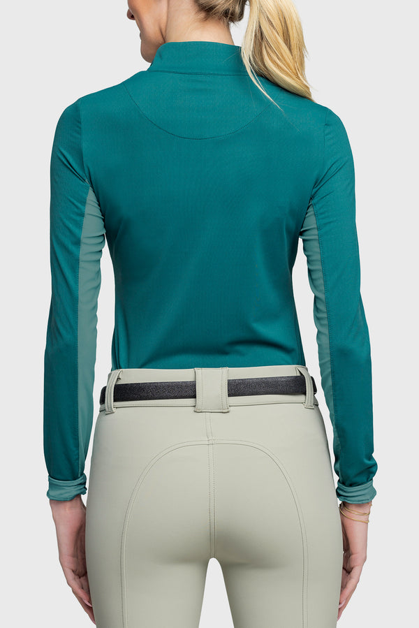 Long Sleeve Teal Solid 1/4 Zip With Contrast Collar and Cuffs-Kastel Denmark US