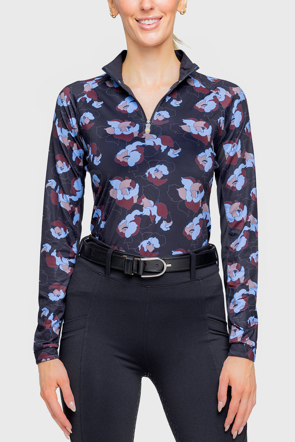 Long Sleeve Black Floral 1/4 Zip Shirt - [Kastel]