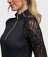 Black Floral Lace Long Sleeve Sun Shirt - [Kastel]