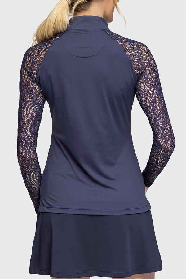 Navy Floral Lace Long Sleeve Sun Shirt - [Kastel]