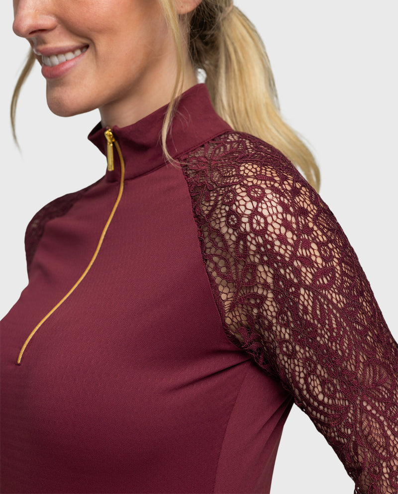 Long Sleeve Tawny Port Lace Raglan with Gold 1/4 Zip