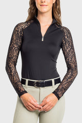 Black Floral Lace Raglan Long Sleeve 1/4 Zip Sun Shirt Kastel Denmark