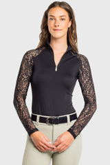 Black Floral Lace Raglan Long Sleeve 1/4 Zip Sun Shirt Kastel Denmark