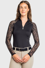 Black Floral Lace Raglan Long Sleeve 1/4 Zip Sun Shirt Kastel Denmark