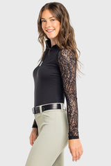 Black Floral Lace Raglan Long Sleeve 1/4 Zip Sun Shirt Kastel Denmark