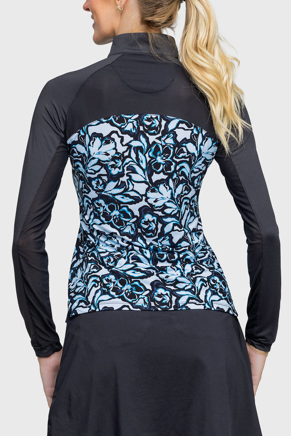 Long Sleeve Blue Floral Performance Raglan 1/4 Zip Shirt - [Kastel]