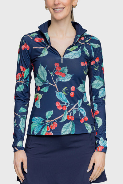 Navy Cherries Long Sleeve 1/4 Zip Sun Shirt – Kastel Denmark US