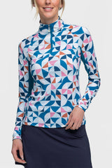 Turquoise Painted Geometric Long Sleeve Sun Shirt - [Kastel]