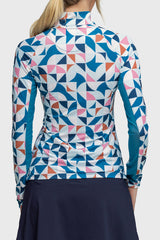 Turquoise Painted Geometric Long Sleeve Sun Shirt - [Kastel]