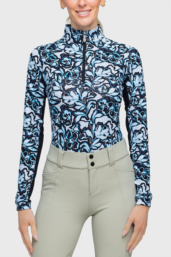 Long Sleeve Blue Floral 1/4 Zip