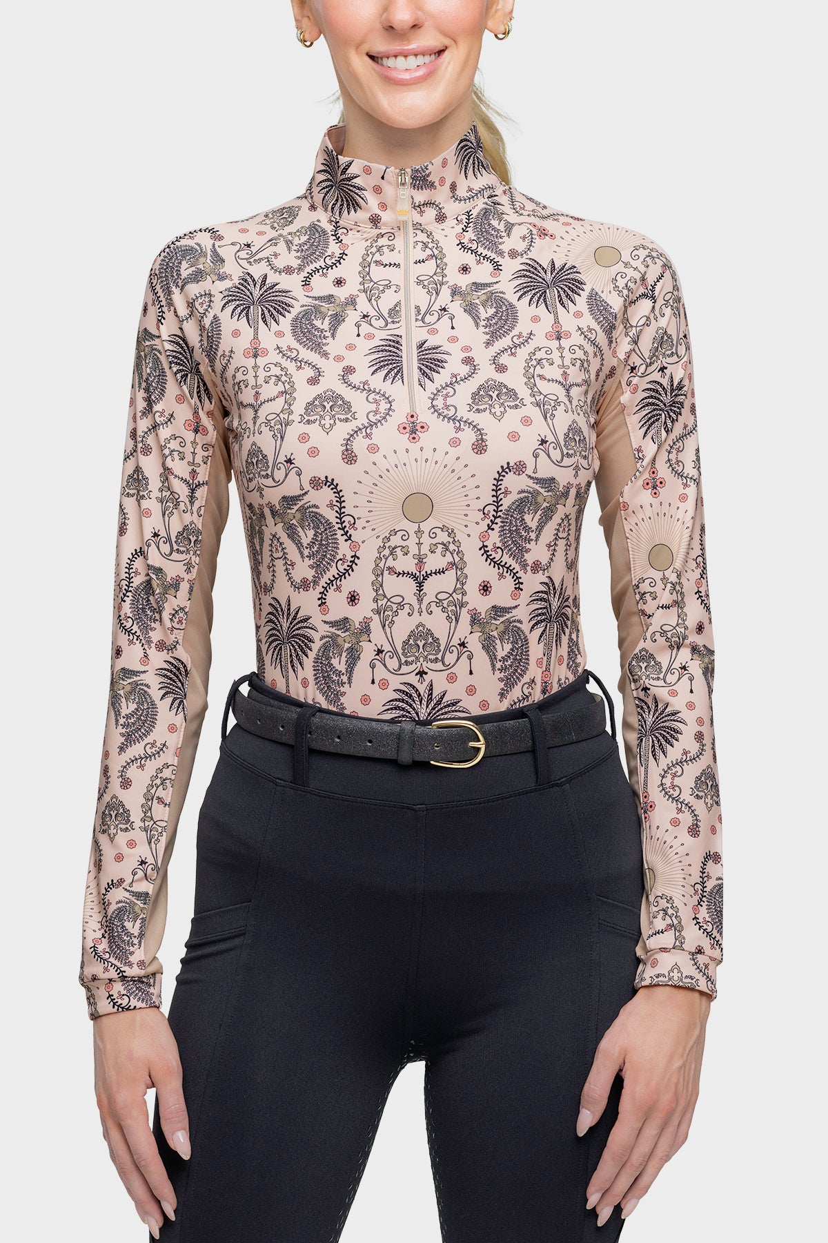 Long Sleeve Coral Regal Palm 1/4 Zip Shirt - [Kastel]