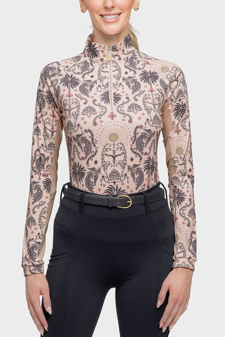 Long Sleeve Coral Regal Palm 1/4 Zip Shirt - [Kastel]