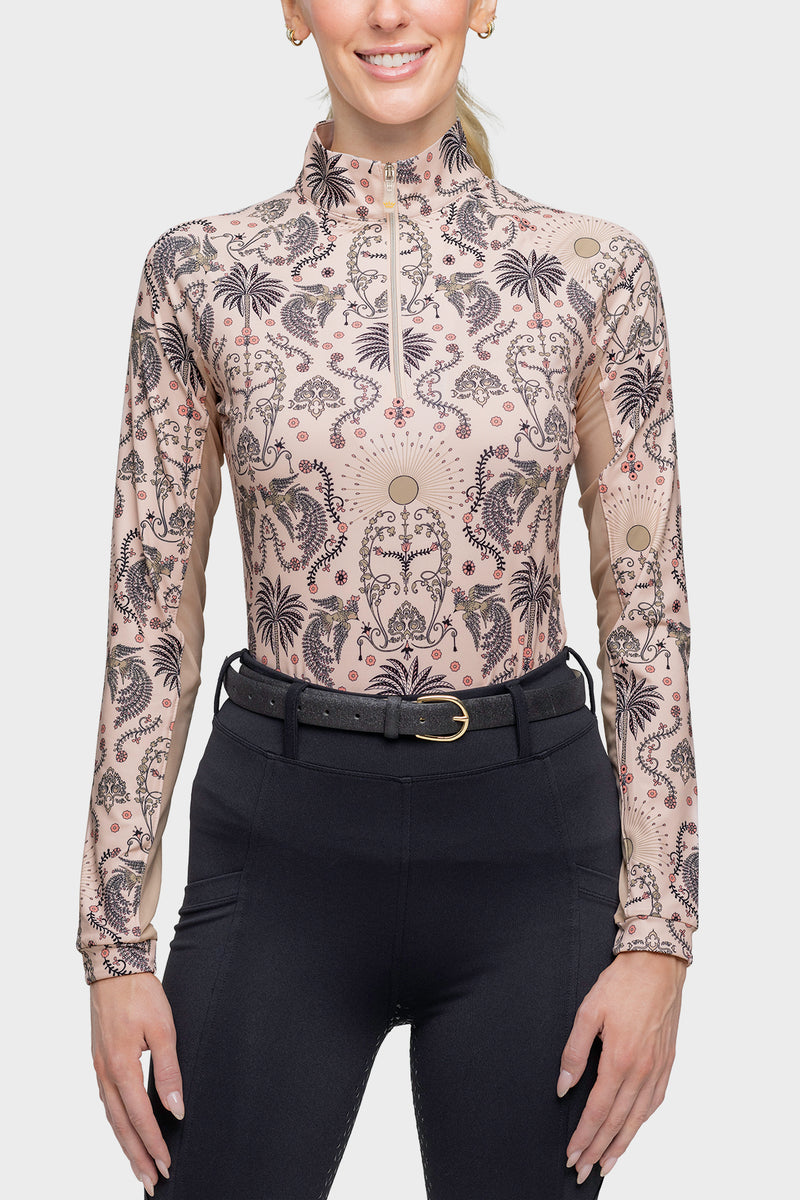 Long Sleeve Coral Regal Palm 1/4 Zip Shirt