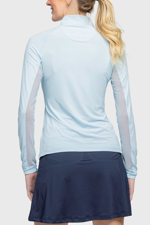 Long Sleeve Hamptons Blue Solid W/Silver 1/4 Zip Shirt - [Kastel]