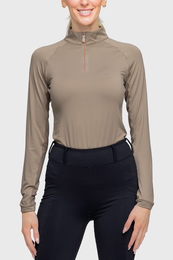 Long Sleeve Taupe Solid 1/4 Zip - [Kastel]