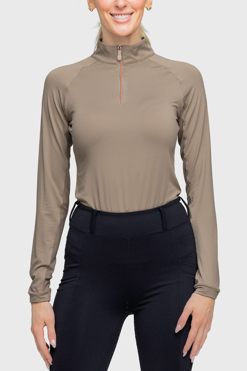 Long Sleeve Taupe Solid 1/4 Zip