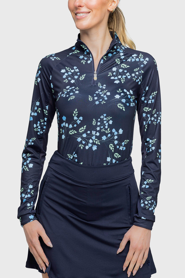 Long Sleeve Navy Rosebud 1/4 Zip Shirt - [Kastel]