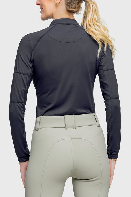 Long Sleeve Black Paneled Solid 1/4 Zip Shirt - [Kastel]
