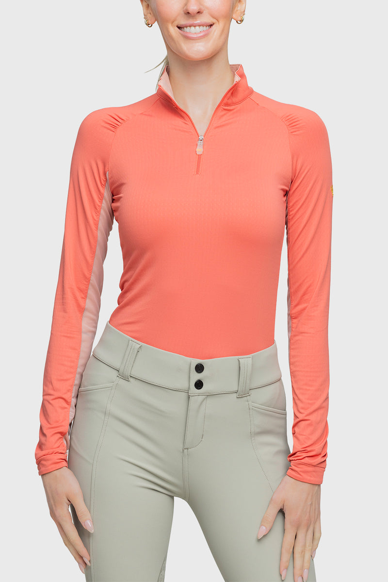 Slim Fit, Long Sleeve Shirt Coral Shirred Raglan Shirt - Final Sale