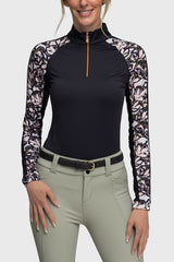 Long Sleeve Raglan Black & Cream Floral With Trim and  Rose Gold 1/4 Zip