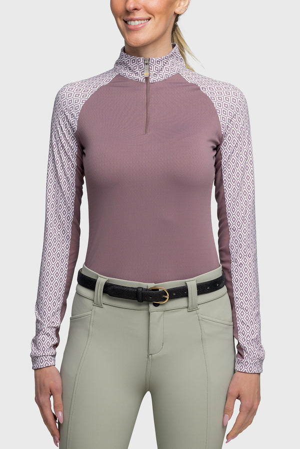 Dusty Mauve Geometric Raglan Long Sleeve Sun Shirt - [Kastel]