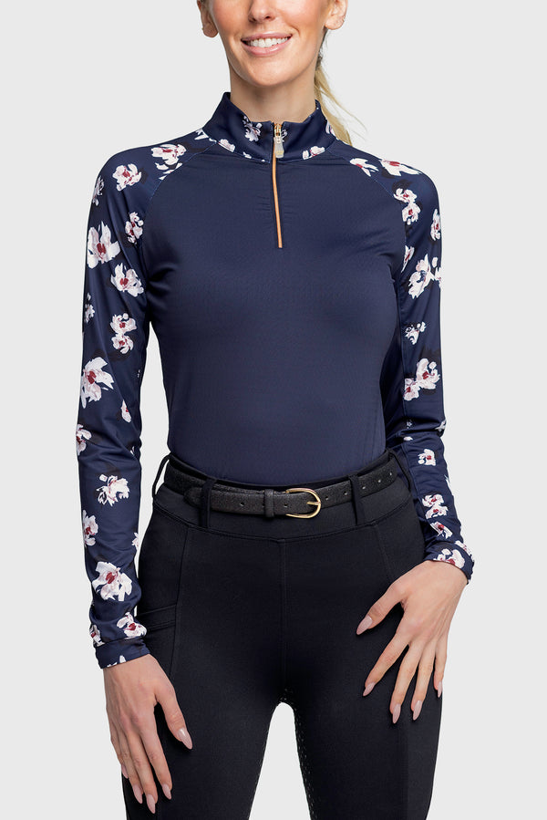 Long Sleeve Raglan Navy Floral With Gold 1/4 Zip