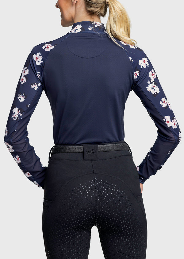 Long Sleeve Raglan Navy Floral With Gold 1/4 Zip-Kastel Denmark US