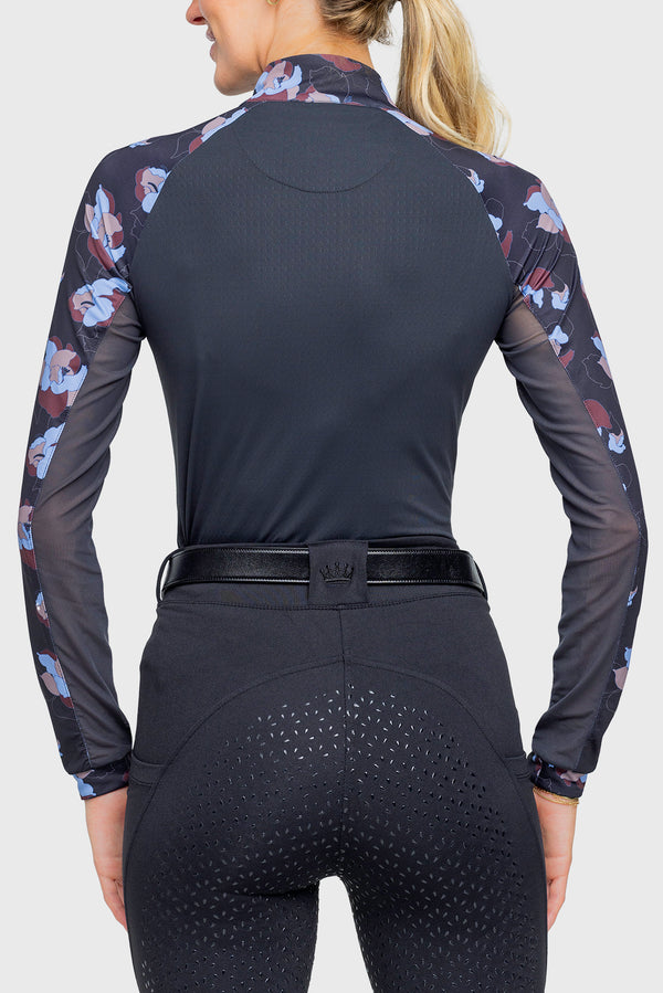 Long Sleeve Raglan Black Floral 1/4 Zip Shirt - [Kastel]