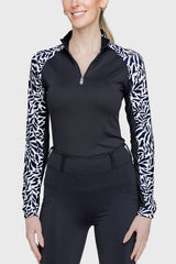 Black & White Climbing Vine 1/4 Zip Long Sleeve Raglan Shirt - [Kastel]
