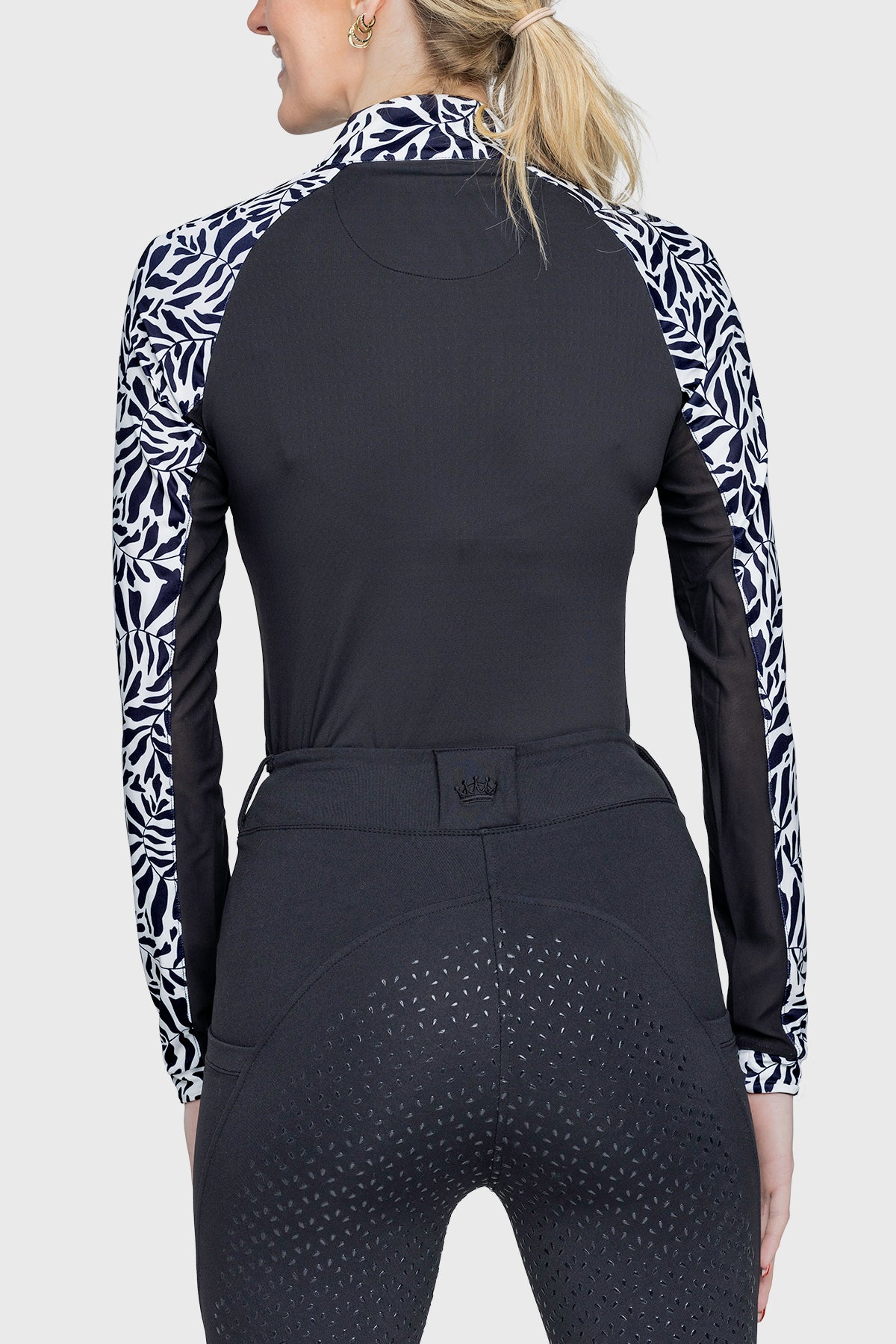 Black & White Climbing Vine 1/4 Zip Long Sleeve Raglan Shirt - [Kastel]