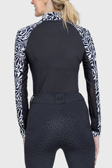 Black & White Climbing Vine 1/4 Zip Long Sleeve Raglan Shirt - [Kastel]