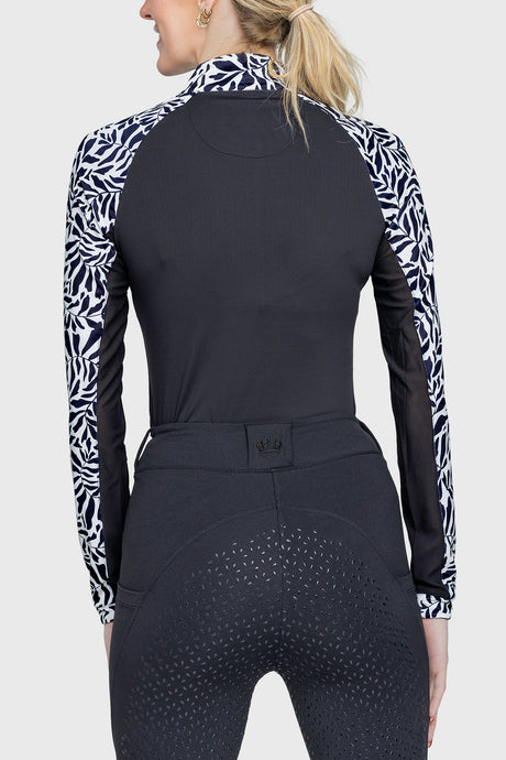 Black & White Climbing Vine 1/4 Zip Long Sleeve Raglan Shirt - [Kastel]