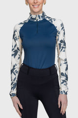 Indigo Lithograph Leaf Long Sleeve Raglan 1/4 Zip Shirt - [Kastel]