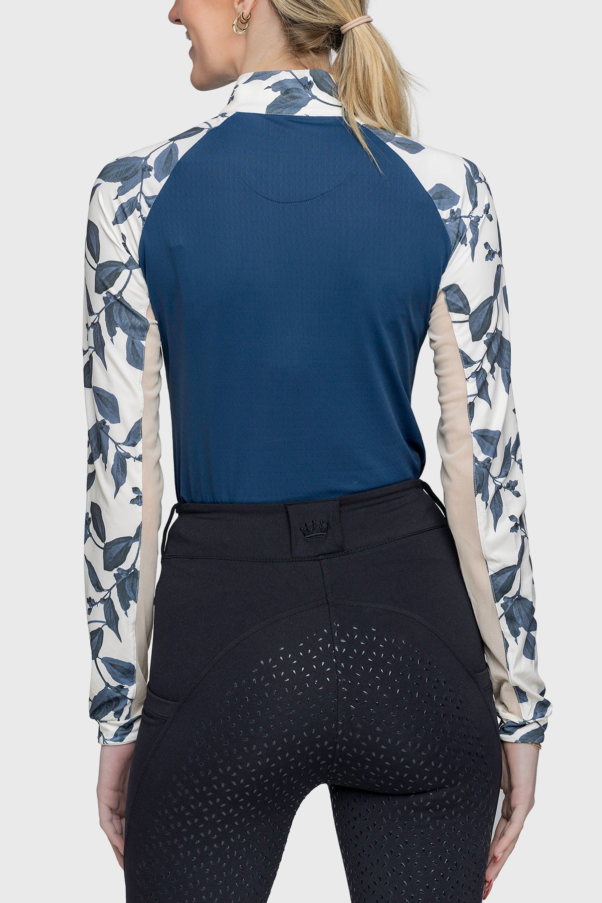 Indigo Lithograph Leaf Long Sleeve Raglan 1/4 Zip Shirt - [Kastel]