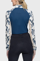 Indigo Lithograph Leaf Long Sleeve Raglan 1/4 Zip Shirt - [Kastel]