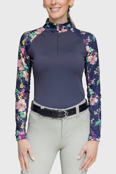 Navy Lush Garden Long Sleeve 1/4 Zip Raglan Shirt - [Kastel]