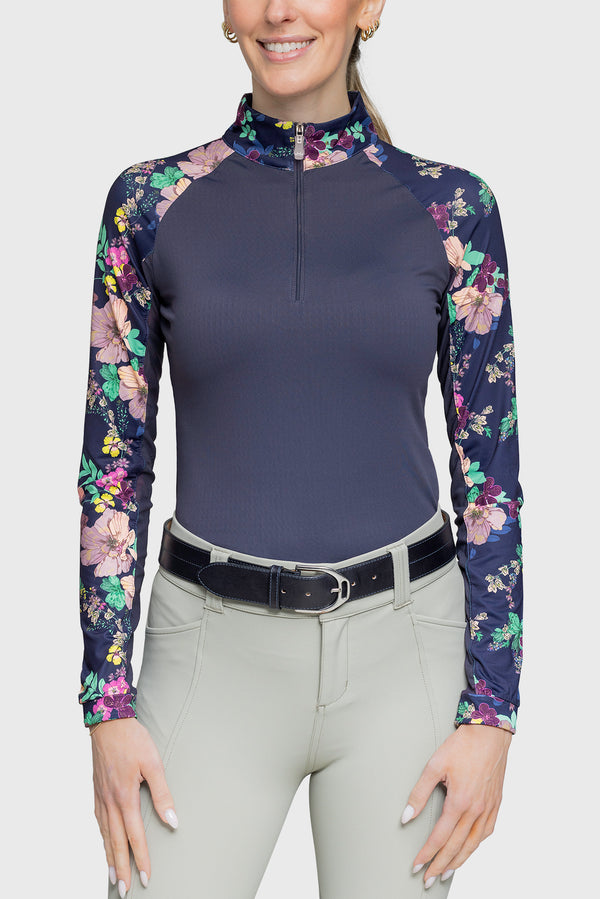 Navy Lush Garden Long Sleeve 1/4 Zip Raglan Shirt