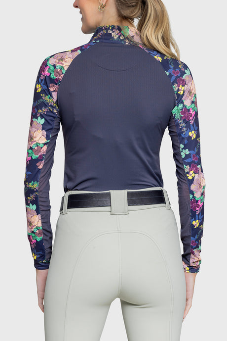 Navy Lush Garden Long Sleeve 1/4 Zip Raglan Shirt - [Kastel]