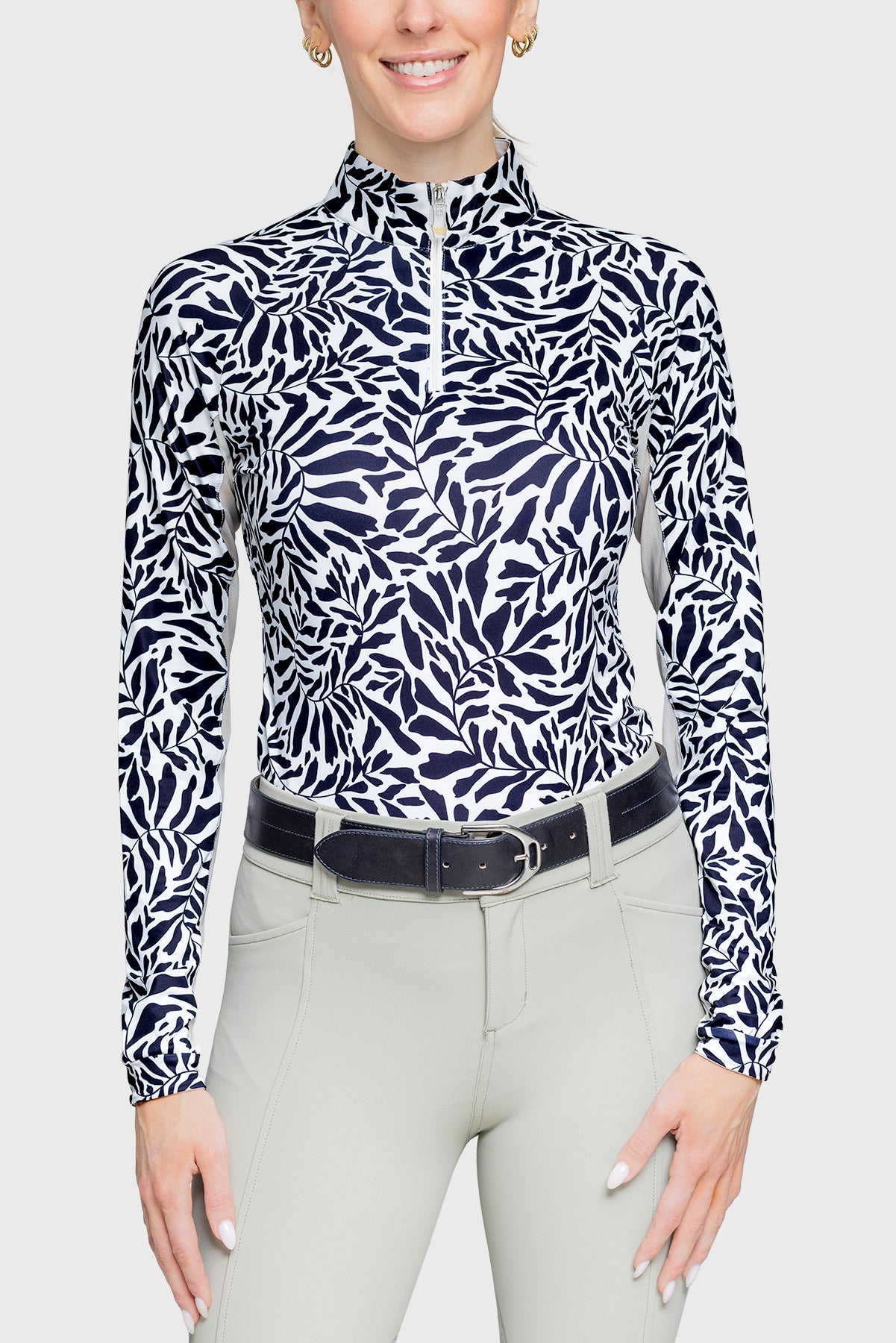 Black & White Climbing Vine 1/4 Zip Long Sleeve Shirt - [Kastel]