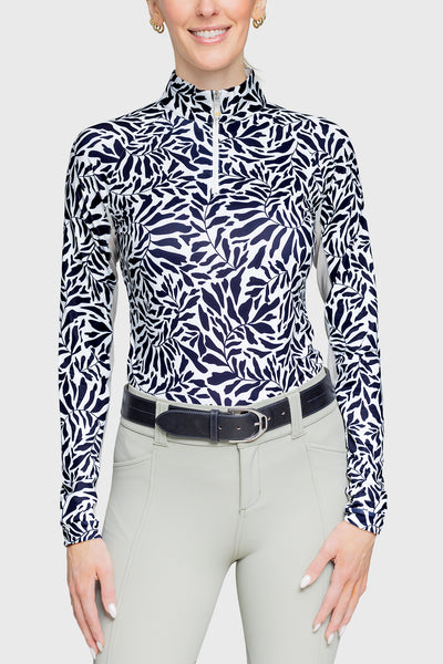 Black & White Climbing Vine 1/4 Zip Long Sleeve Shirt - [Kastel]