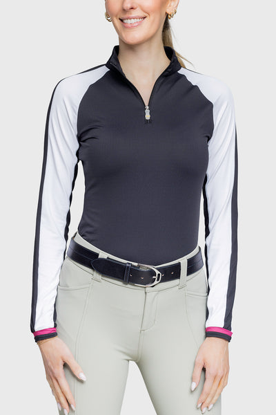 Black & White Colorblock Long Sleeve 1/4 Zip Sun Shirt - [Kastel]