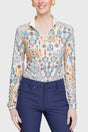 Coral Block Print Floral 1/4 Zip Long Sleeve Shirt - [Kastel]