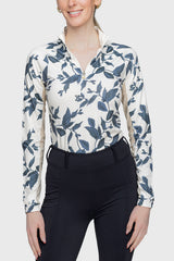Indigo Lithograph Leaf 1/4 Zip Long Sleeve Shirt - [Kastel]