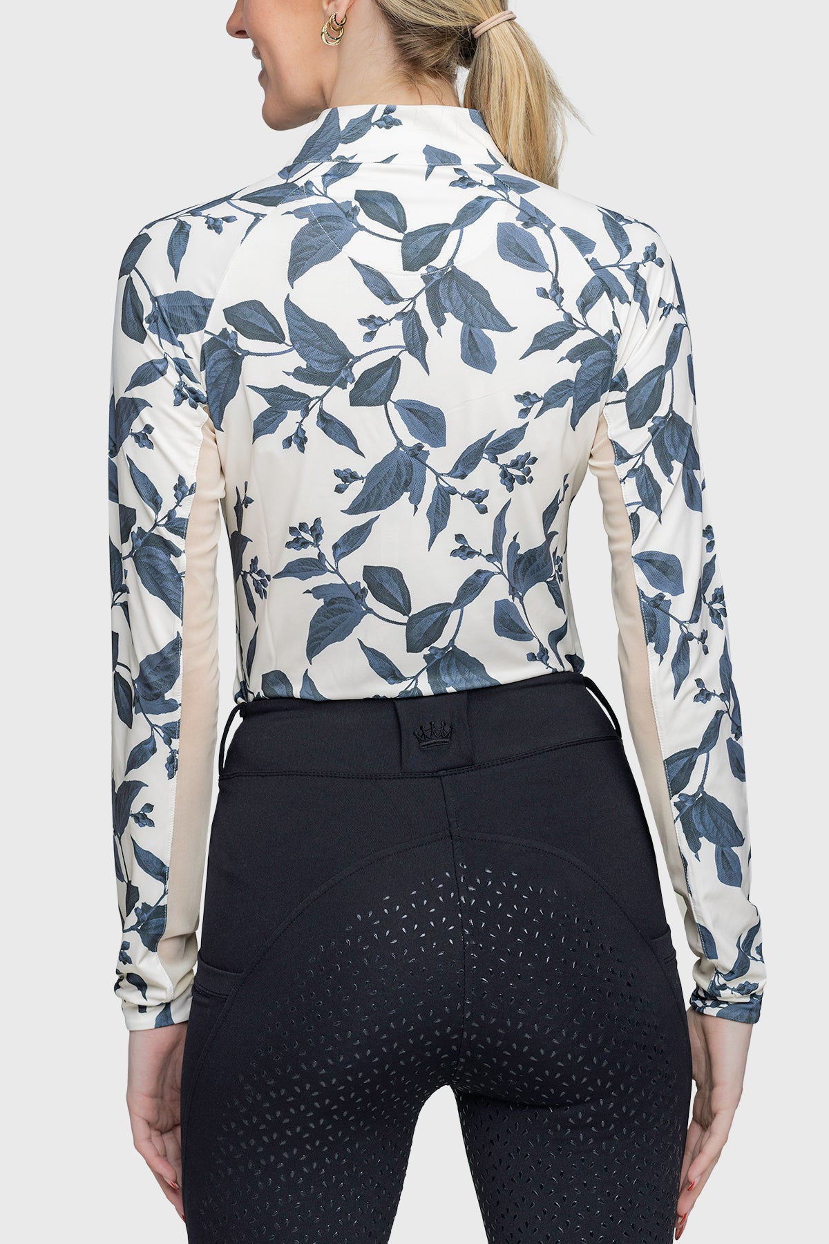 Indigo Lithograph Leaf 1/4 Zip Long Sleeve Shirt - [Kastel]
