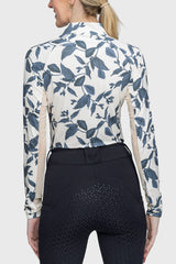 Indigo Lithograph Leaf 1/4 Zip Long Sleeve Shirt - [Kastel]