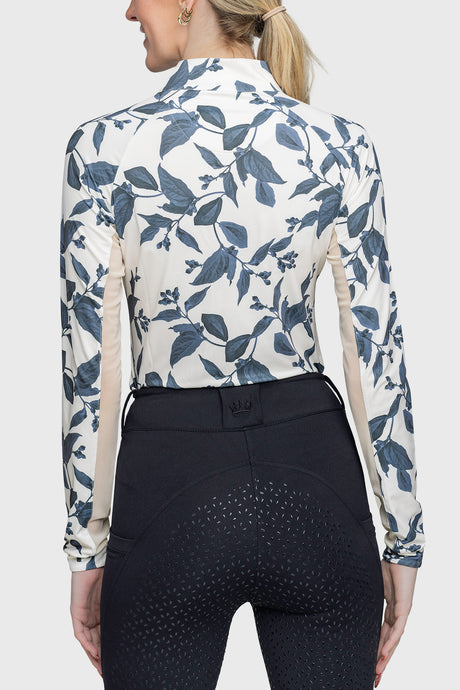 Indigo Lithograph Leaf 1/4 Zip Long Sleeve Shirt - [Kastel]