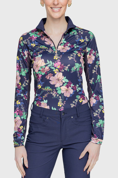 Navy Lush Garden 1/4 Zip Long Sleeve Shirt - [Kastel]