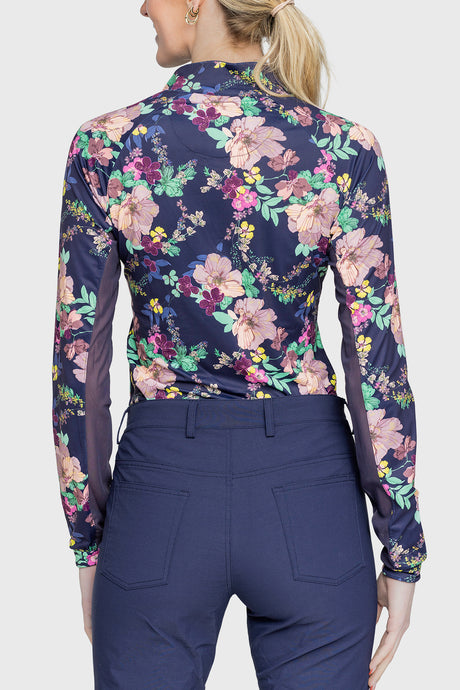 Navy Lush Garden 1/4 Zip Long Sleeve Shirt - [Kastel]