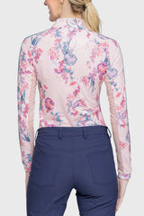 Pink Tea Garden 1/4 Zip Long Sleeve Shirt w/Striped Trim - [Kastel]
